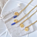 Nurya Necklace | Customizable initial with Rose Quartz or Lapis Lazuli