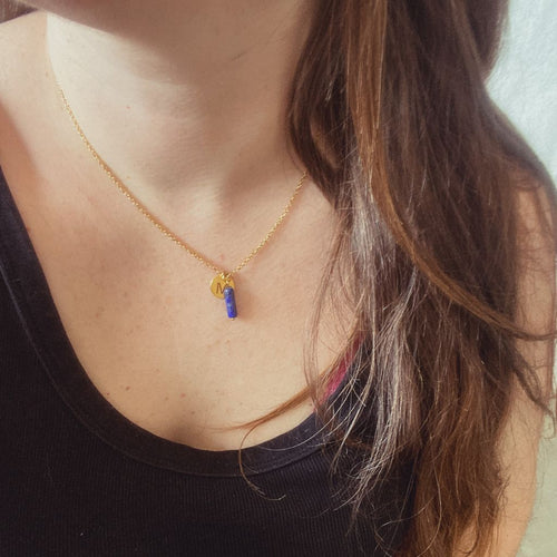 Nurya Necklace | Customizable initial with Rose Quartz or Lapis Lazuli