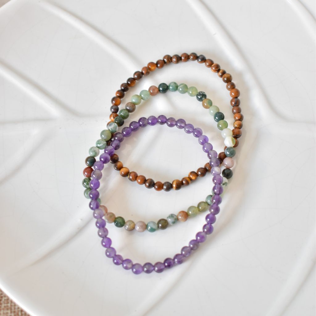 Trío de Pulseras para Calma y Vitalidad | Ojo de Tigre, Amatista y Ágata India