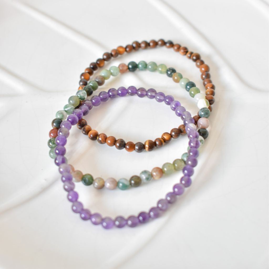 Trío de Pulseras para Calma y Vitalidad | Ojo de Tigre, Amatista y Ágata India