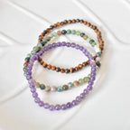 Trío de Pulseras para Calma y Vitalidad | Ojo de Tigre, Amatista y Ágata India