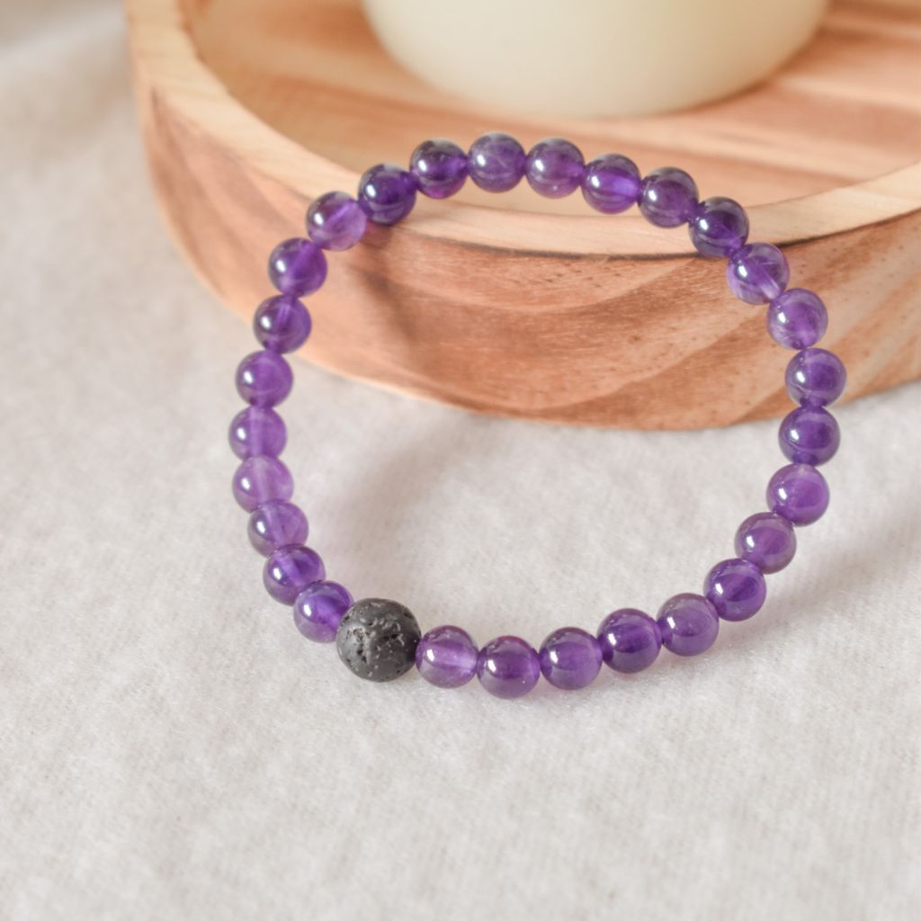 Pulsera Meditación Amatista y Lava Volcánica | Calma y conexión