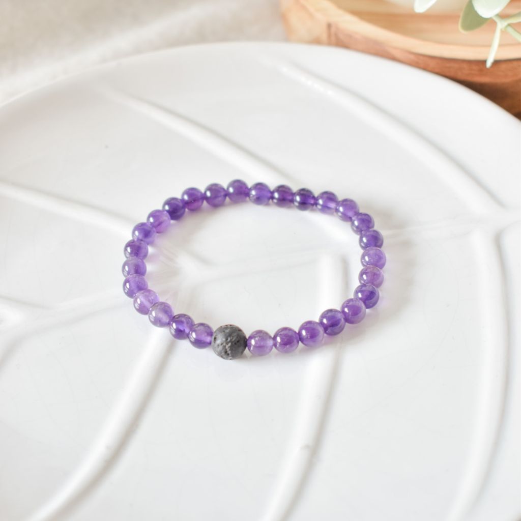Pulsera Meditación Amatista y Lava Volcánica | Calma y conexión