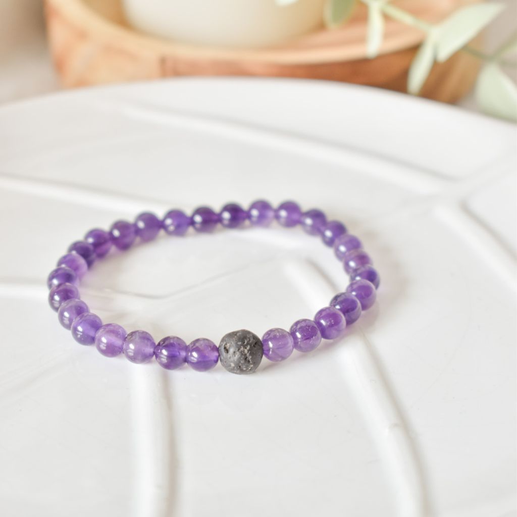 Pulsera Meditación Amatista y Lava Volcánica | Calma y conexión