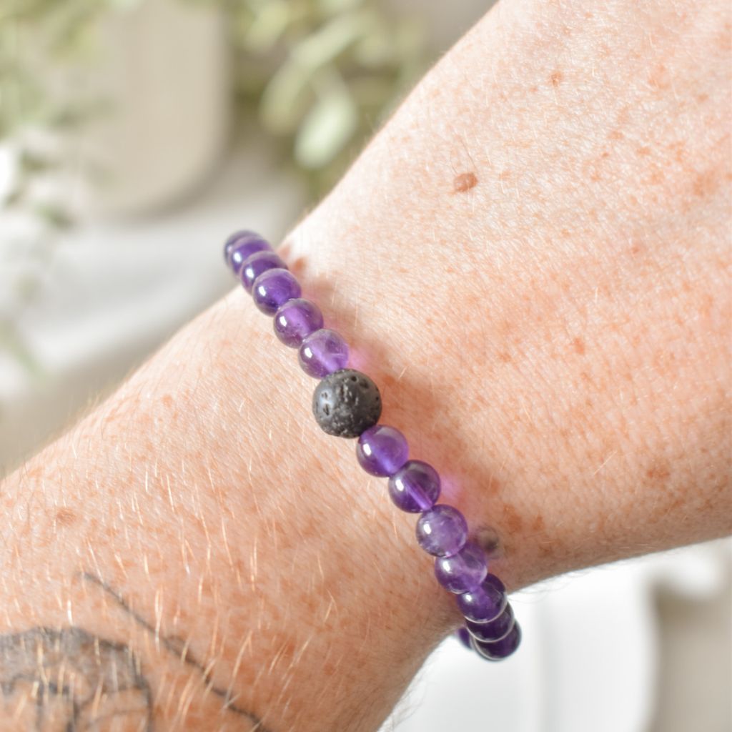 Pulsera Meditación Amatista y Lava Volcánica | Calma y conexión