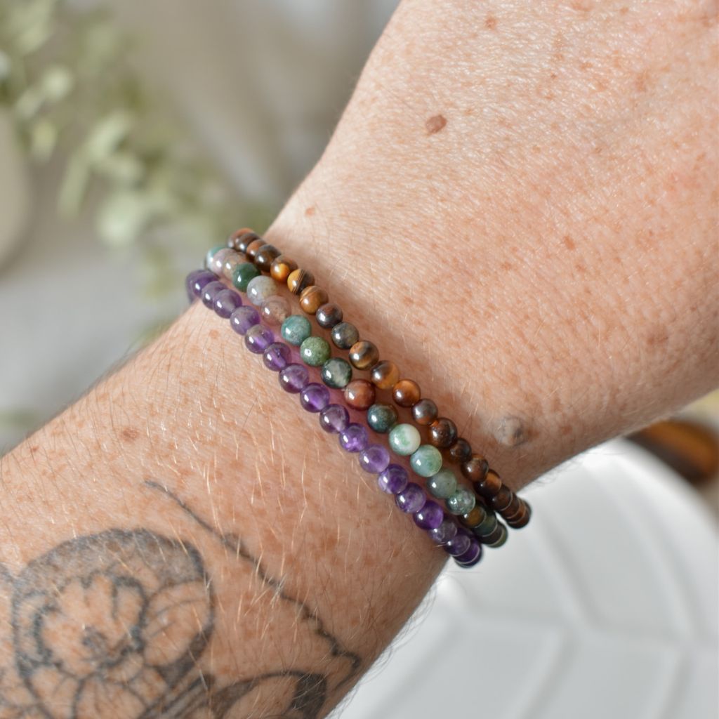 Trío de Pulseras para Calma y Vitalidad | Ojo de Tigre, Amatista y Ágata India